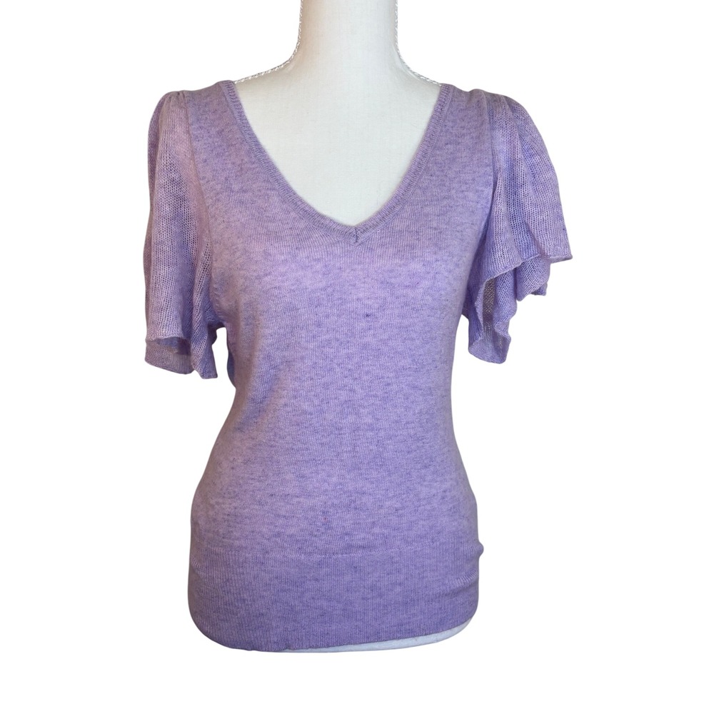 Balletcore Coquette Y2K Lavender Cashmere Blend Flutter Sleeve V-Neck Sweater M
